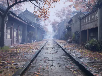 Asian ancient architecture street Low-poly 3D model Low-poly 3D model