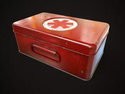 Metal first aid kit with lid Low-poly 3D model