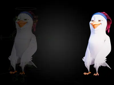 Chibi Cockatoo - 3D White - Rigged Cartoon Bird Low-poly 3D model