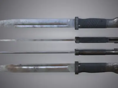 A rusty second War German Mauser K98 Bayonet Low-poly 3D model