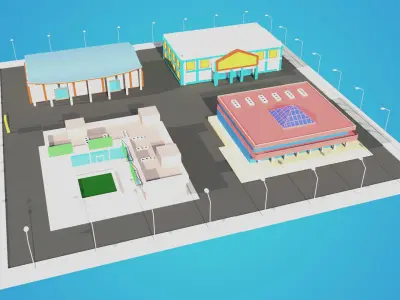  4 Shop Mall Model Collection Low Poly Low-poly 3D model