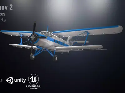 Antonov 2 luftwaffe biplane Low-poly 3D model