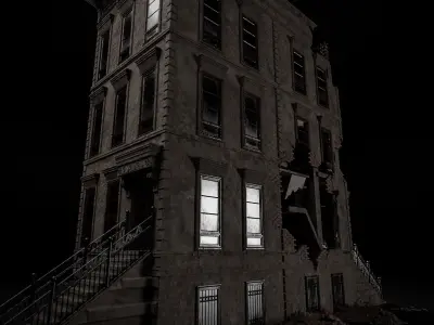 DESTROYED OLD BUILDING POST APOCALYPSE 003 Low-poly 3D model