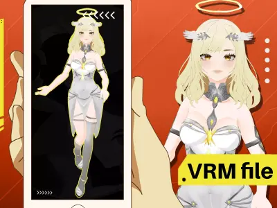 VRM ANGEL SUIT ELEGANT GIRL CUTE WHITE DRESS STOCKINGS 3D model