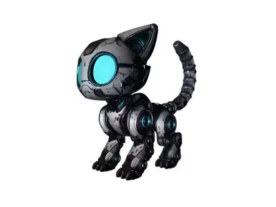 Robotic Cat With Blue Eyes 3D print model