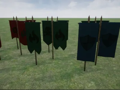 Middle Age War Banners Low-poly 3D model