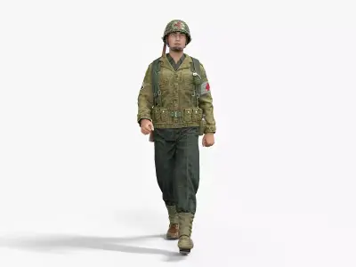 World War II USA Uniform Medical Soldier Rigged Animated Low-poly 3D model