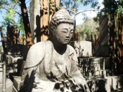 Japanese Cemetery Low-poly 3D model