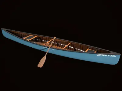 Game Ready Canoe with Paddle Low-poly 3D model
