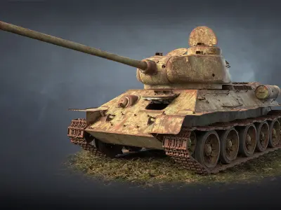 Tank T-34-85 Rusted Low-poly 3D model