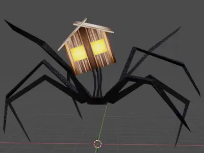 Spider House Head 3D Low-Poly Model Rigged Low-poly 3D model