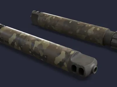 Silencer set of camouflaged gun barrels Low-poly 3D model