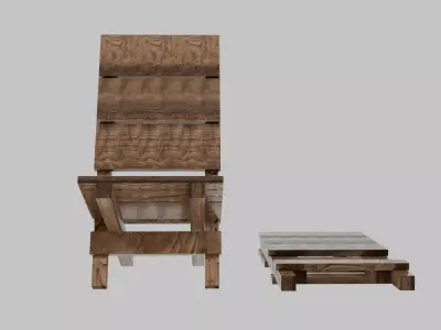 Folding Wood Camping Chair Low-poly 3D model