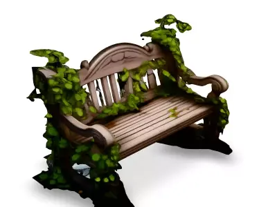Overgrown Wooden Park Bench Low-poly 3D model