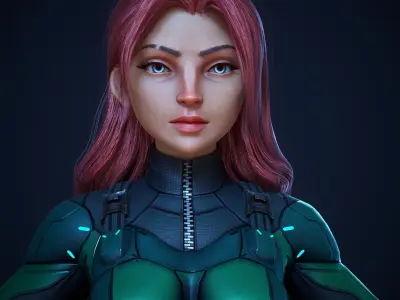 Female Futuristic Low-poly 3D model