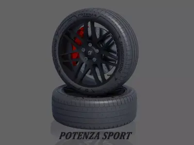 3d Wheel Model of Bridgestone POTENZA SPORT Low-poly 3D model