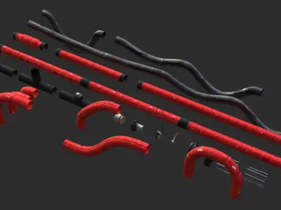 Modular Pipes - Sci-Fi Red Insulation Low-poly 3D model