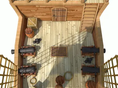 Low Poly Cartoon Pirate Ship Textured Low-poly 3D model