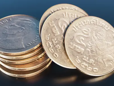 Thai 5 baht coin Low-poly 3D model