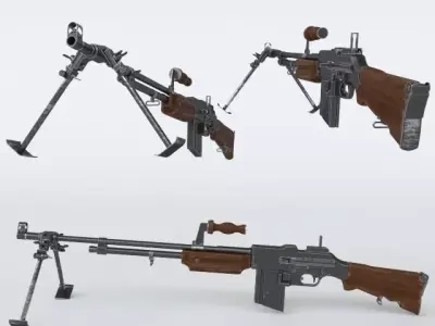 Rifleautomat machine gun with two different views 3D model