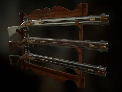 Double-barreled Flintlock Rifle - 3 skins Low-poly 3D model