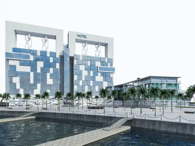 Hotel Beach Resort Low-poly 3D model