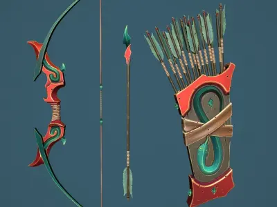 Snake bow and quiver Low-poly 3D model