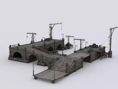 Wharf medival Low-poly 3D model