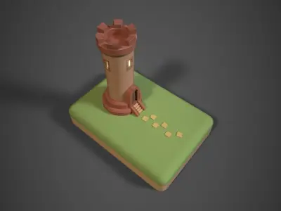 Stylized cartoon tower Low-poly 3D model