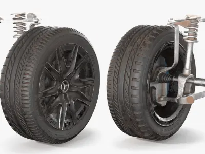 Dirty Mercedes Front Car Wheel Rim with Suspension 3D model