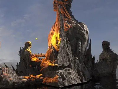 Alien Gods ancient Statue Cliffs Kitbash 3D model
