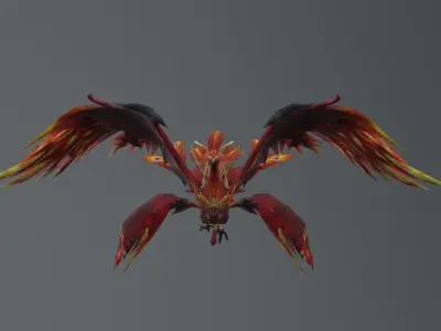 Fire Phoenix Creature Low-poly 3D model