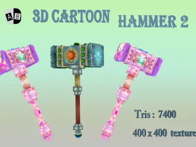 3D cartoon hammer 2 Low-poly 3D model