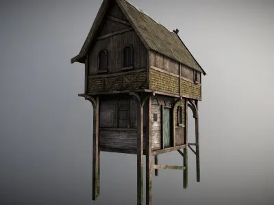 Medieval lake village - House 1 Low-poly 3D model