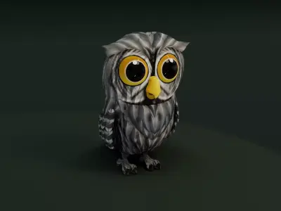 Cartoon Grey Owl 3D Model Low-poly 3D model