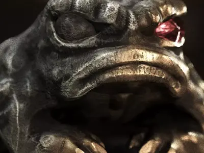 Stone and gold frog statue Low-poly 3D model