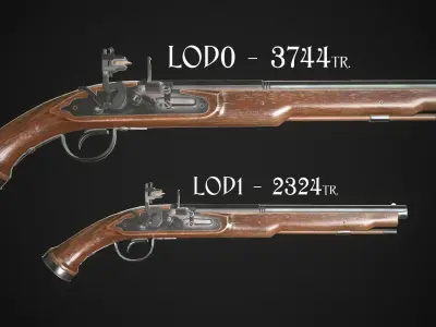 Flintlock Pistol 01 Classic Low-poly 3D model