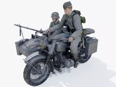 military motorcycle Low-poly 3D model