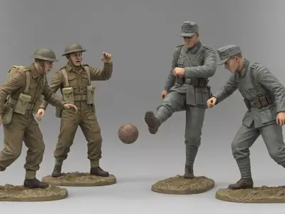 WW2 Soldiers Playing Football Diorama STL Allied vs German 3D print model
