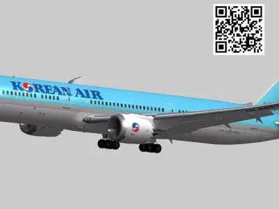 Boeing 787-9 Korean Air livery Low-poly 3D model