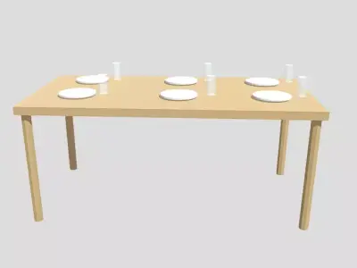 Traditional Dining table with plates glasses 3D model
