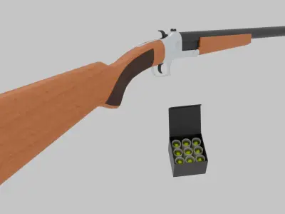 Break-Action Shotgun with Ammo Box - High-Quality 3D Model 3D model