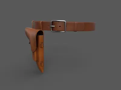 Vintage Pistol Holster with belt Game Ready Low-poly 3D model