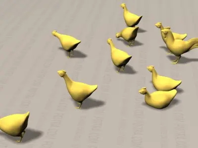 Chicken Ranch - Rooster and 9 Posed Hens - White  -  3D model