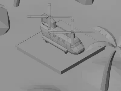 Low Poly Desert Military tandem Helicopter Landing Scene Free low-poly 3D model