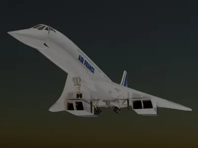 Concorde jet airplane taking off from runway at sunset 3D model