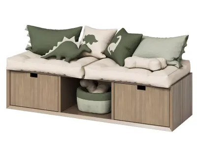 Decorative pillow set for childrens room with dinosaur 3D model