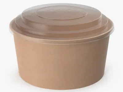 Kraft Paper Food Bowl with Clear Lid for Soup for Salad 32 Oz 1000 ml Mockup 3D model