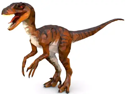 Dinosaur Raptor Red Lowpoly Art Style Animal Low-poly 3D model