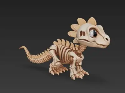 Mechanical Articulated Cute Baby Dinosaur Skeleton 3D print model